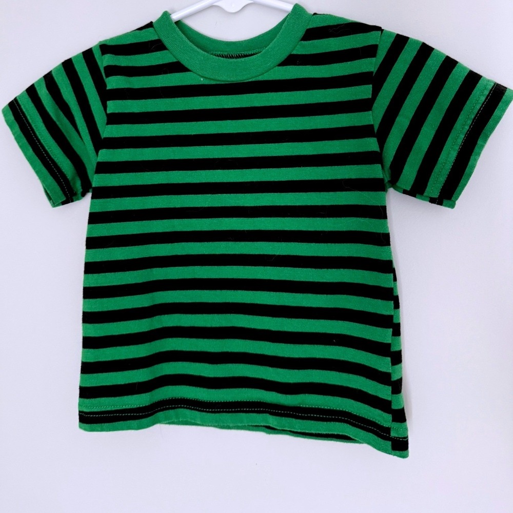 Vintage Garanimals Baby Boys Green Black Striped Short Sleeve T-Shirt 12M